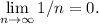 \lim\limits_{n \to \infty} 1/n=0.