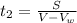 t_{2} = \frac{S}{V- V_{w} }