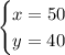 \begin{cases}x=50\\y=40\end{cases}