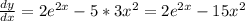 \frac{dy}{dx}=2e^{2x}-5*3x^{2}=2e^{2x}-15x^{2}