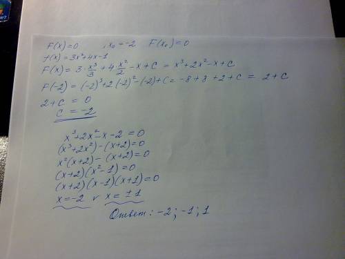 Решите уравнение f(x)=0, где y=f(x) - первообразная для функции y=f(x) , если известно, что f(x0)=0: