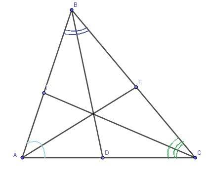 Начертите треугольник с транспортира и линейки проведите его биссектрисы