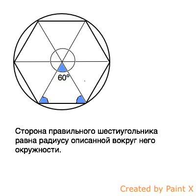 Чему равна сторона правильного шестиугольника вписанного в окружность радиус которой равен шести