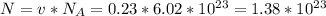 N = v*N_A = 0.23*6.02*10^{23} = 1.38*10^{23}