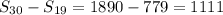 S_{30}-S_{19}=1890-779=1111