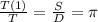 \frac{T(1)}{T} = \frac{S}{D} = \pi