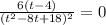 \frac{6(t-4)}{(t^2-8t+18)^2}=0