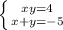 \left \{ {{xy=4} \atop {x+y=-5}} \right.