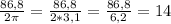 \frac{86,8}{2 \pi } = \frac{86,8}{2*3,1} = \frac{86,8}{6,2} = 14