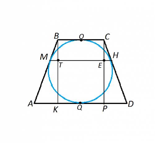 Решить эту условие такое: дана трапеция и в неё вписана окружность. надо найти расстояние между точк
