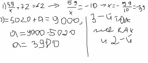 59÷х+72=62. (5020+а)÷25=360. 1111-6÷207=490. решить.