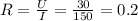 R= \frac{U}{I}= \frac{30}{150} =0.2