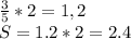 \frac{3}{5} *2=1,2 \\S=1.2*2=2.4