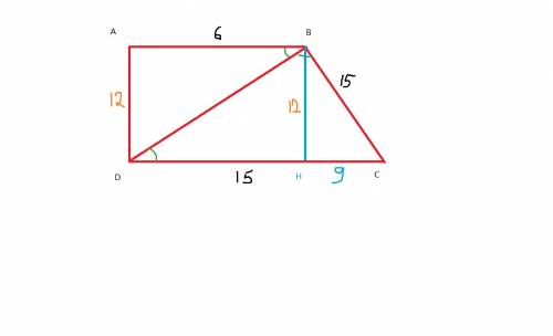 Основания прямоугольной трапеции равны 15 см и 6 см, и диагональ является биссектрисой тупого угла.