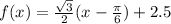 f(x)= \frac{ \sqrt{3} }{2} (x-\frac{\pi}{6} )+2.5