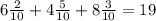 6 \frac{2}{10}+ 4 \frac{5}{10}+8 \frac{3}{10}=19