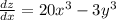 \frac{dz}{dx}=20x^3-3y^3