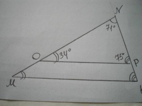 Прямая, параллельная стороне mk треугольника mnk, отсекает от него треугольник nop, в котором угол n