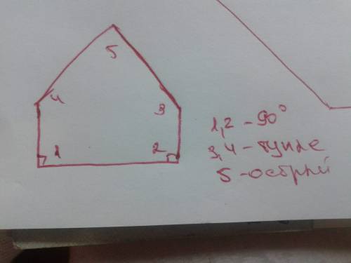 Пятиугольник вкотором 2прямых угла 1 острый угол 2 тупых угла