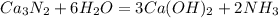 Ca_{3}N_{2} + 6H_{2}O = 3Ca(OH)_{2} + 2NH_{3}