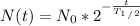 N(t) = N_0* 2^{- \frac{t}{T_1_/_2} }