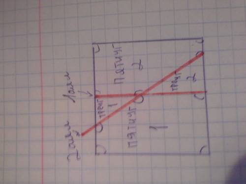 Как разделить квадрат 2 линиями так,чтобы получились 1 четырёхугольник,1 пятиугольник и 2 треугольни