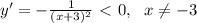 y'=- \frac{1}{(x+3)^2} \ \textless \ 0,~~ x\ne -3