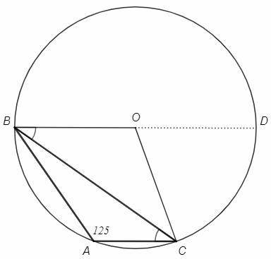 Втреугольнике abc угол a равен 125∘, o — центр описанной окружности этого треугольника. при каких зн