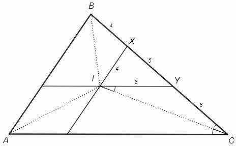 Биссектрисы треугольника abc пересекаются в точке i. прямые, проходящие через точку i параллельно ст