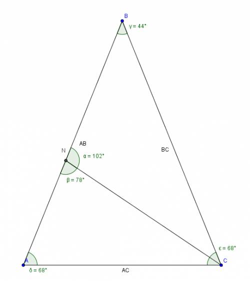 Cn - биссектриса равнобедренного треугольника abc с основанием ac. надо найти углы треугольника abc,