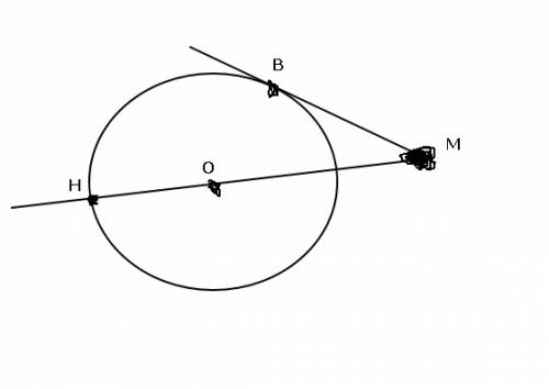 Из точки м к окружности проведены касательная ма и секущая мв, проходящая через центр окружности о (