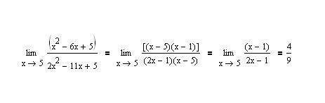 Lim x-> 5 (x^2-6x+5)/(2x^2-11x+5)