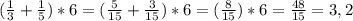 ( \frac{1}{3} + \frac{1}{5}) *6=( \frac{5}{15} + \frac{3}{15} )*6=( \frac{8}{15} )*6= \frac{48}{15} =3,2