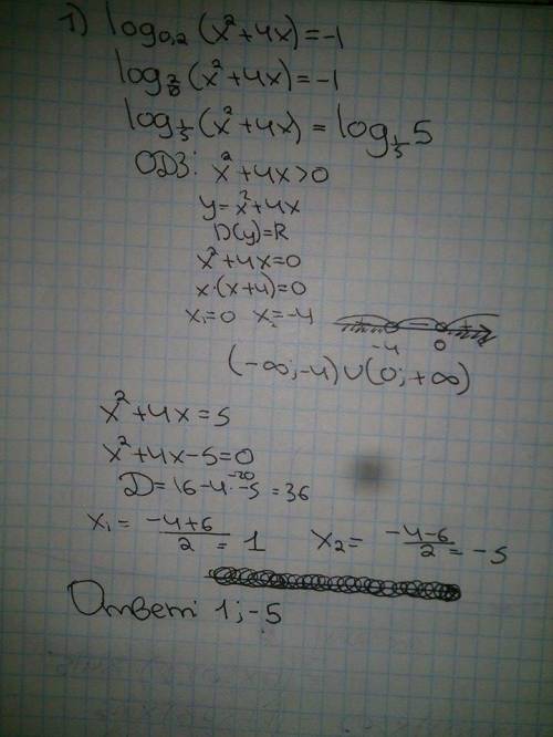 1)log0,2(x^2+4x)=-1 2)log3 1/x + log3 √x=-1