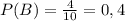 P(B) = \frac{4}{10} = 0,4