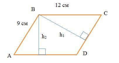 Стороны параллелограмма равны 9 и 12 см, а одна из его высот 4 см. найдите вторую высоту, вторую сто