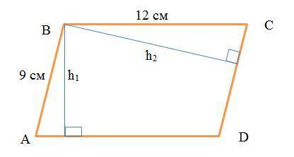 Стороны параллелограмма равны 9 и 12 см, а одна из его высот 4 см. найдите вторую высоту, вторую сто