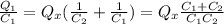 \frac{Q_1}{C_1}=Q_x( \frac{1}{C_2}+ \frac{1}{C_1} )= Q_x \frac{C_1+C_2}{C_1C_2}