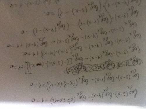 Log x(3-x)*log x(4-x)-log x(x^2-7x+12)+1=0