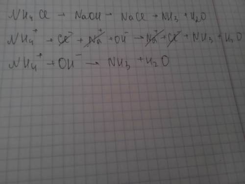 Написати ривняння реакции в молекулярном, полном и виде: nh4ci+naoh->