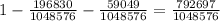 1- \frac{196830}{1048576}- \frac{59049}{1048576}= \frac{792697}{1048576}