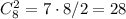 C_8^2=7\cdot 8/2=28