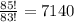 \frac{85!}{83!}= 7140