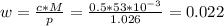 w = \frac{c*M}{p} = \frac{0.5*53*10^{-3}}{1.026} = 0.022