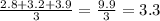 \frac{2.8+3.2+3.9}{3}=\frac{9.9}{3}=3.3