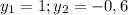 y_{1} = 1; y_{2} = -0,6