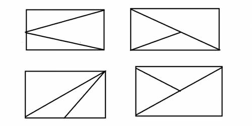 Разделить прямоугольник двумя отрезками на три треугольника четырьмя разными