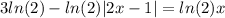 3ln(2)-ln(2)|2x-1|=ln(2)x