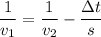 \dfrac{1}{v_{1}} = \dfrac{1}{v_{2}} -\dfrac{зt}{s}