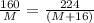 \frac{160}{M} = \frac{224}{(M+16)}